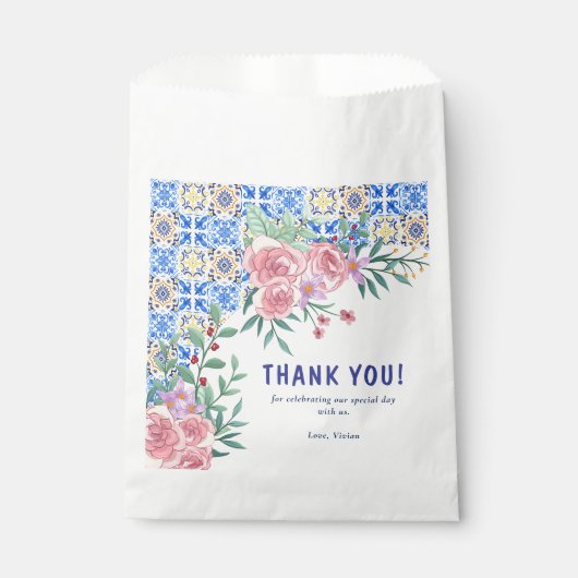 青いイタリアンタイル乳房Mia赤ちゃんシャワー フェイバーバッグ (正面)