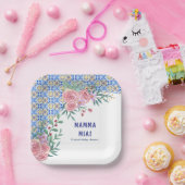 青いイタリアンタイル乳房Mia赤ちゃんシャワー ペーパープレート (パーティー)