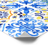 青いイタリアンタイル乳房Mia赤ちゃんシャワー ポスター (角)