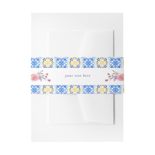 青いイタリアンタイル乳房Mia赤ちゃんシャワー 招待状ベリーバンド (正面例)