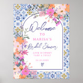 青いイタリアンタイル水カラーフローラブライダルへようこそ ポスター (正面)