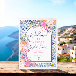 青いイタリアンタイル水カラーフローラブライダルへようこそ ポスター