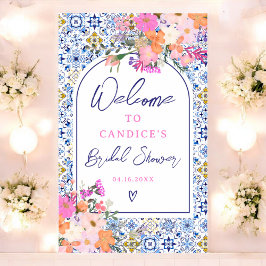 青いイタリアンタイル水カラーフローラブライダルへようこそ ポスター