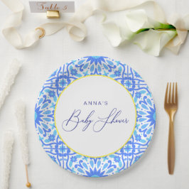 青いイタリアンタイル黄色のライン赤ちゃんシャワースクリプト ペーパープレート