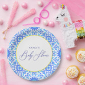 青いイタリアンタイル黄色のライン赤ちゃんシャワースクリプト ペーパープレート (パーティー)