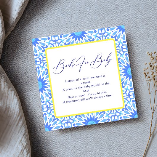青いイタリアンタイル黄色の赤ちゃんシャワー予約のリクエスト エンクロージャーカード