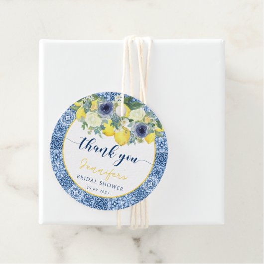 青いイタリアン メディテレーニアンのウェディングシャワーのお礼 フェイバータグ (インサイチュ)