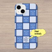 青いイニシャルがクロスしたオール iPhoneケース