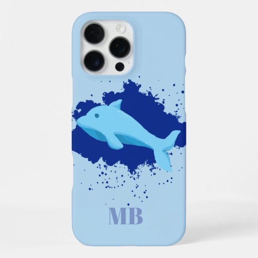 青いイニシャルモノグラムiPhone 16 pro max case iPhoneケース (裏面)