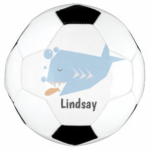 青いイニシャル入りサッカーボール かわいいサメ サッカーボール