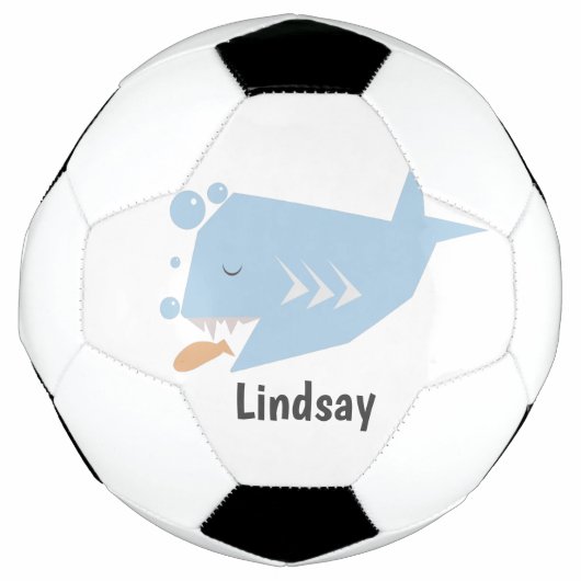 青いイニシャル入りサッカーボール かわいいサメ サッカーボール (正面)