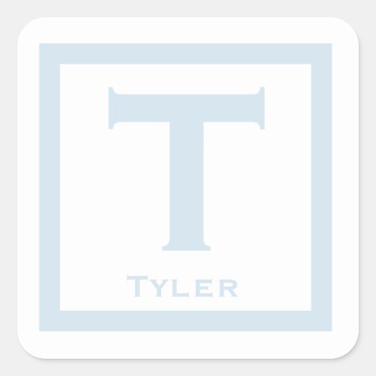 青いイニシャル名キッズボーイパーティー新学期 スクエアシール (正面)