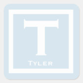 青いイニシャル名キッズボーイパーティー新学期 スクエアシール (正面)