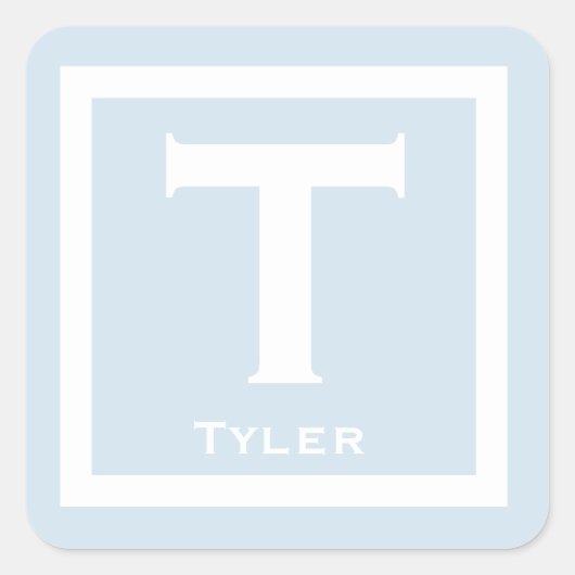 青いイニシャル名キッズボーイパーティー新学期 スクエアシール (正面)