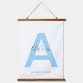 青いイニシャル名パーソナライズされた 吊り下げ型タペストリー (正面)