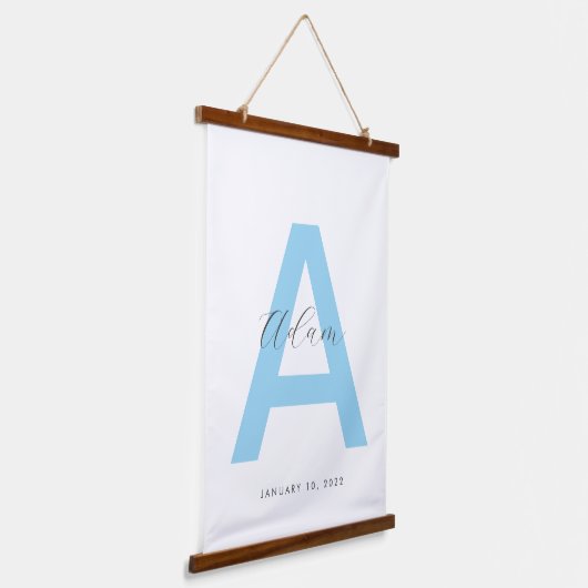 青いイニシャル名パーソナライズされた 吊り下げ型タペストリー (傾斜あり)