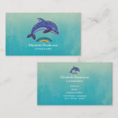 青いイルカが水面を跳びカラフル越える 名刺 (正面/裏面)