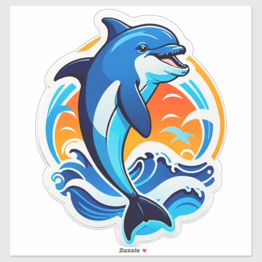 青いイルカが海の波をジャンプ シール (シート)