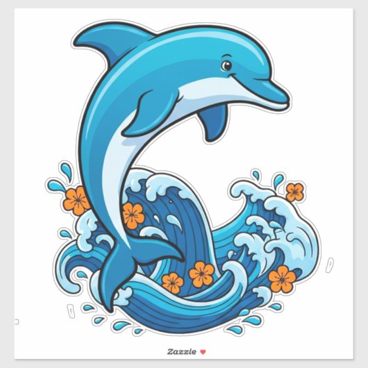 青いイルカが海の波をジャンプ シール (シート)