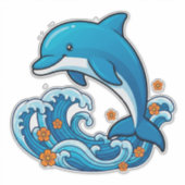 青いイルカが海の波をジャンプ シール (正面)