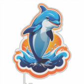 青いイルカが海の波をジャンプ シール (正面)