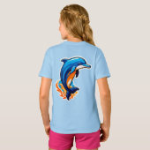 青いイルカが海の波をジャンプ Tシャツ (裏面フル)