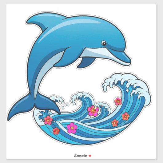 青いイルカが海の波を飛び越える シール (シート)