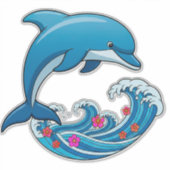 青いイルカが海の波を飛び越える シール (正面)