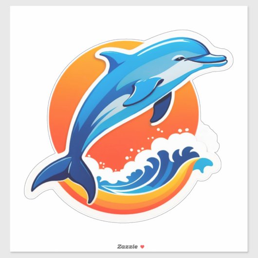 青いイルカが海の波を飛び越える シール (シート)