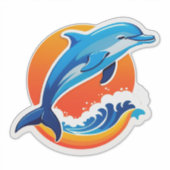 青いイルカが海の波を飛び越える シール (正面)