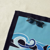 青いイルカと波のカスタマイズ ビーチタオル (インサイチュ)