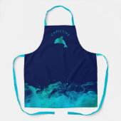 青いイルカと青い波 エプロン (正面)