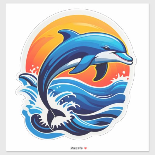 青いイルカの波飛び越し シール (シート)
