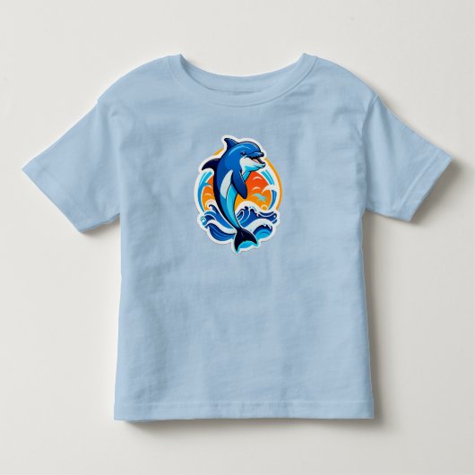 青いイルカの波飛び越し トドラーTシャツ (正面)