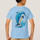 青いイルカの波飛び越し Tシャツ (裏面)
