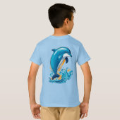 青いイルカの波飛び越し Tシャツ (裏面フル)