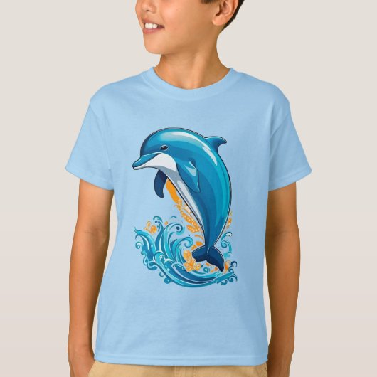 青いイルカの波飛び越し Tシャツ (正面)
