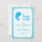 青いイルカの赤ちゃんのお祝い感謝祭 サンキューカード (正面)