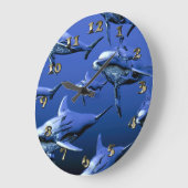 青いイルカ ラージ壁時計 (傾斜)