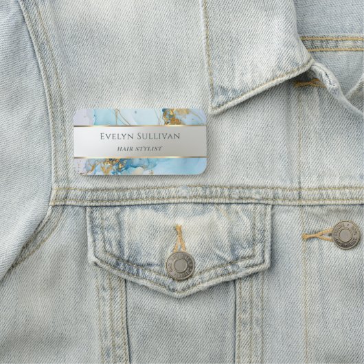 青いインク大理石の名前タグ 名札 (インサイチュ)