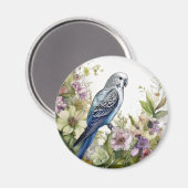 青いインコと花 マグネット (正面/裏面)