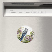 青いインコと花 マグネット (インサイチュ (食洗機))