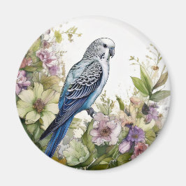 青いインコと花 マグネット