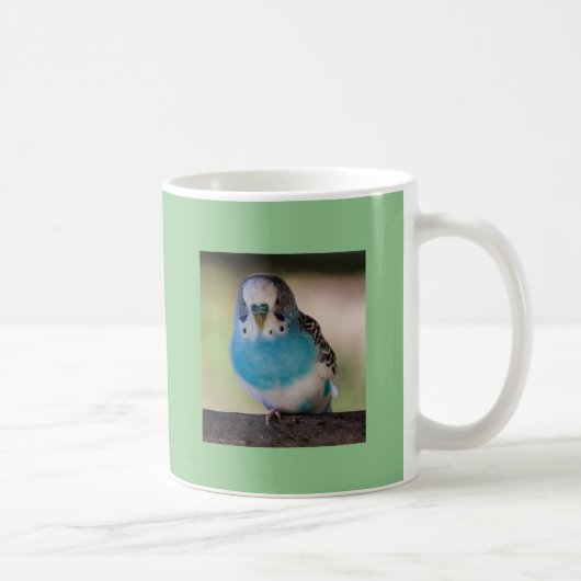 青いインコ11ozのクラシックな白人のマグのオウムの恋人 コーヒーマグカップ (右)