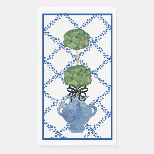 青いイヴィの格子模様のトピアリーの生姜の壺 (正面)