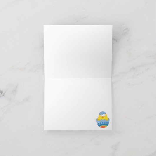 青いイースターの卵から生まれた可愛カラフルい雛の孵化 シーズンカード (内部)