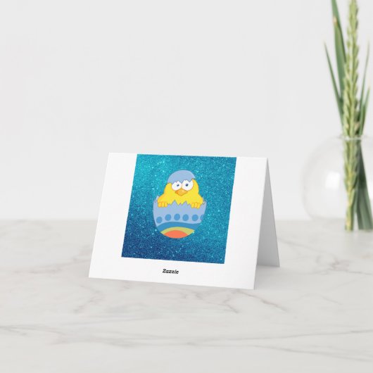 青いイースターの卵から生まれた可愛カラフルい雛の孵化 シーズンカード (裏面)