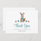 青いイースターバニー サンキューカード (正面/裏面)