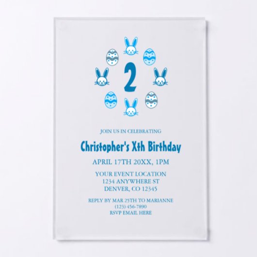 青いイースター 2歳の誕生日 アクリル招待状