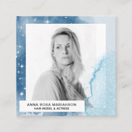 *~*青いウェートカラーのヘアモデル女優が星の写真 スクエア名刺